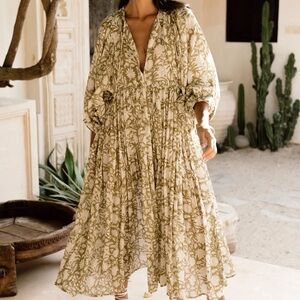 Daughters of India Gold Long Sleeve Sundress